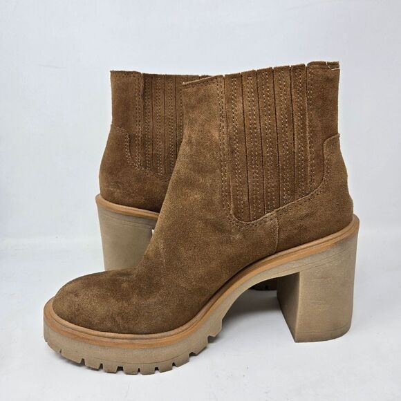 DOLCE VITA Caster H2O Cheslea Lug-Sole Platform Booties Size 8.5 Caramel Suede - Picture 8 of 13